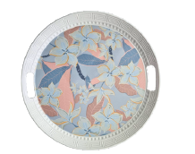 Mavi Çiçek Desen Işıl Tepsi