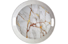 Sarı Mermer Desen Işıl Tepsi